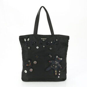 Prada Tessuto nylon tote bag triangle logo beaded rhinestones